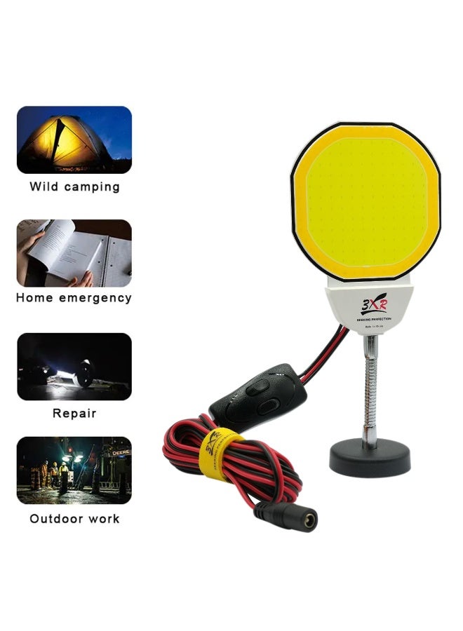 3XR COB LED Emergency Work Light 12V Magnetic Base Camping Lantern Car Repair Inspection Lamp Flexible Gooseneck Stand Battery Clip Cigarette Lighter Plug Portable Flood Light for Camping Fishing Garage Workshop Outdoor Power Outage Daily Use Pro - Image 1